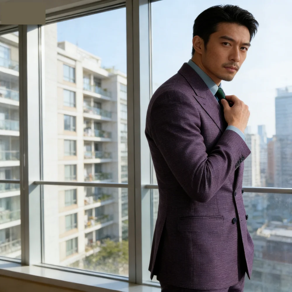 

Men's Houndstooth Wool Suit 2-Piece Set Custom-Made Autumn Winter Tern with Jacket And Pants in Beige And Black for Business