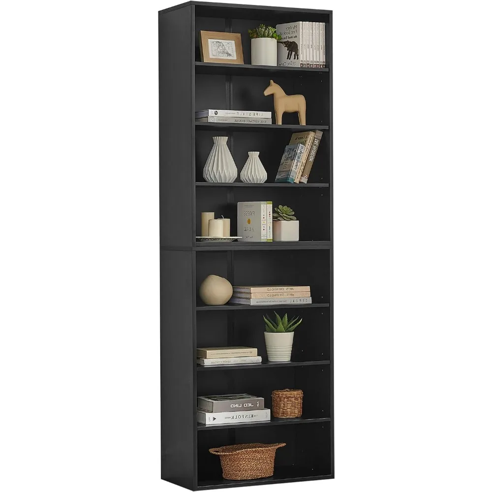 71 Inch Tall 8-Tier Wooden Bookshelf with Adjustable Shelves for Home and Office Storage, Splittable into Two Units
