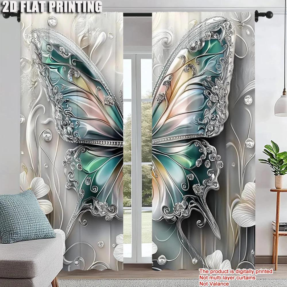 

2pc, Curtain butterfly print1 Versatile Polyester Fabric,Without Electricity Versatile Use for Indoor Celebrations Decor