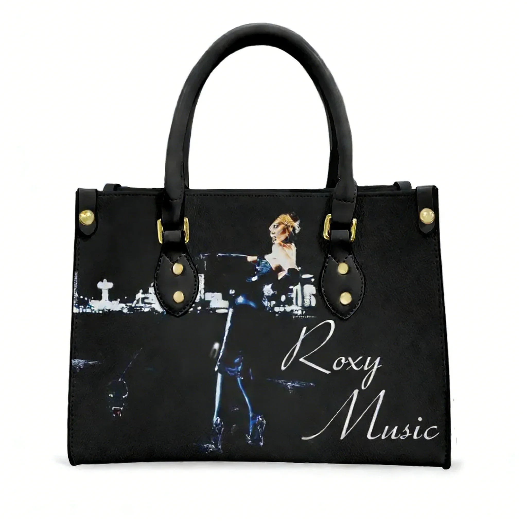 

Roxy Music Vintage Rock Band Tote Bag Purse Womens Mens Personalized Text Image PU Leather Handbag Business Shopping Gift Bags