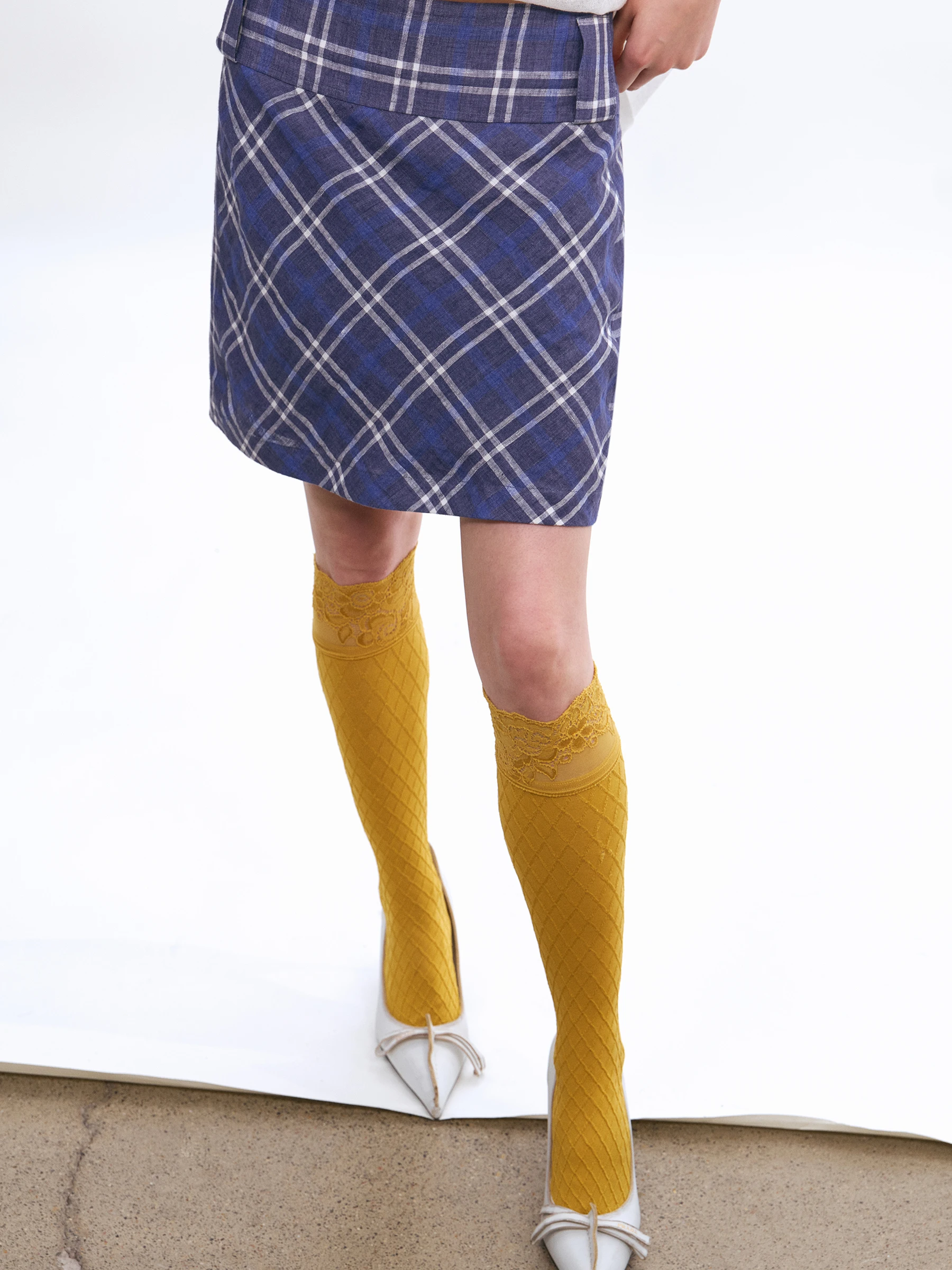VERMO Retro Plaid mid Low Waist Full Linen Patchwork Asymmetrical Skirt Women's A-Line Skirt Straight Cut Summer Collection