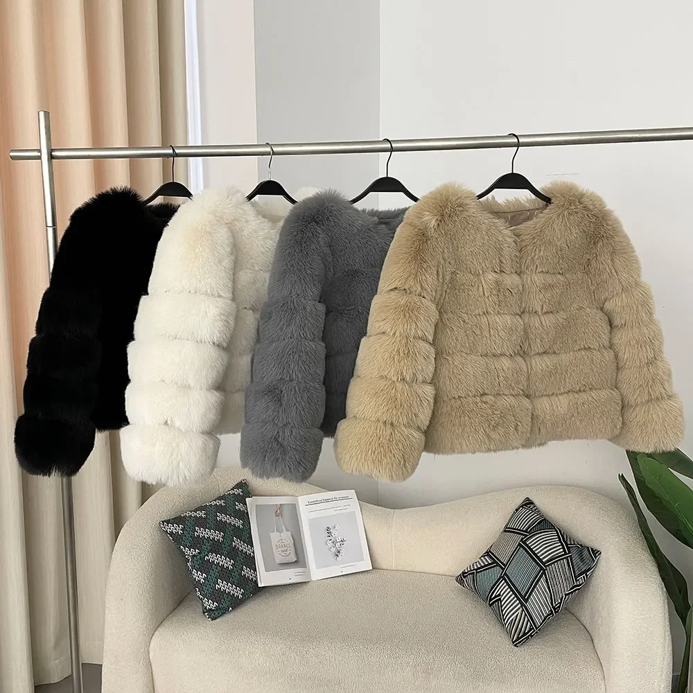 جديد معطف الفرو الصناعي سميكة الشتاء سترة الفراء وهمية الموضة الأمريكية أنيقة ملابس خارجية دافئة الشارع ارتداء سترة الفراء النساء الاصطناعي