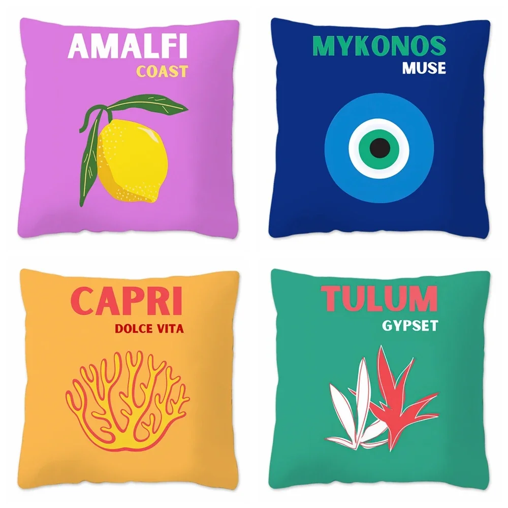 Travel Series Soft Plush Cushion Cover Custom Made Summer Pillowcase Decorative Throw Pillow Cover Vacation Printing Pillow Case