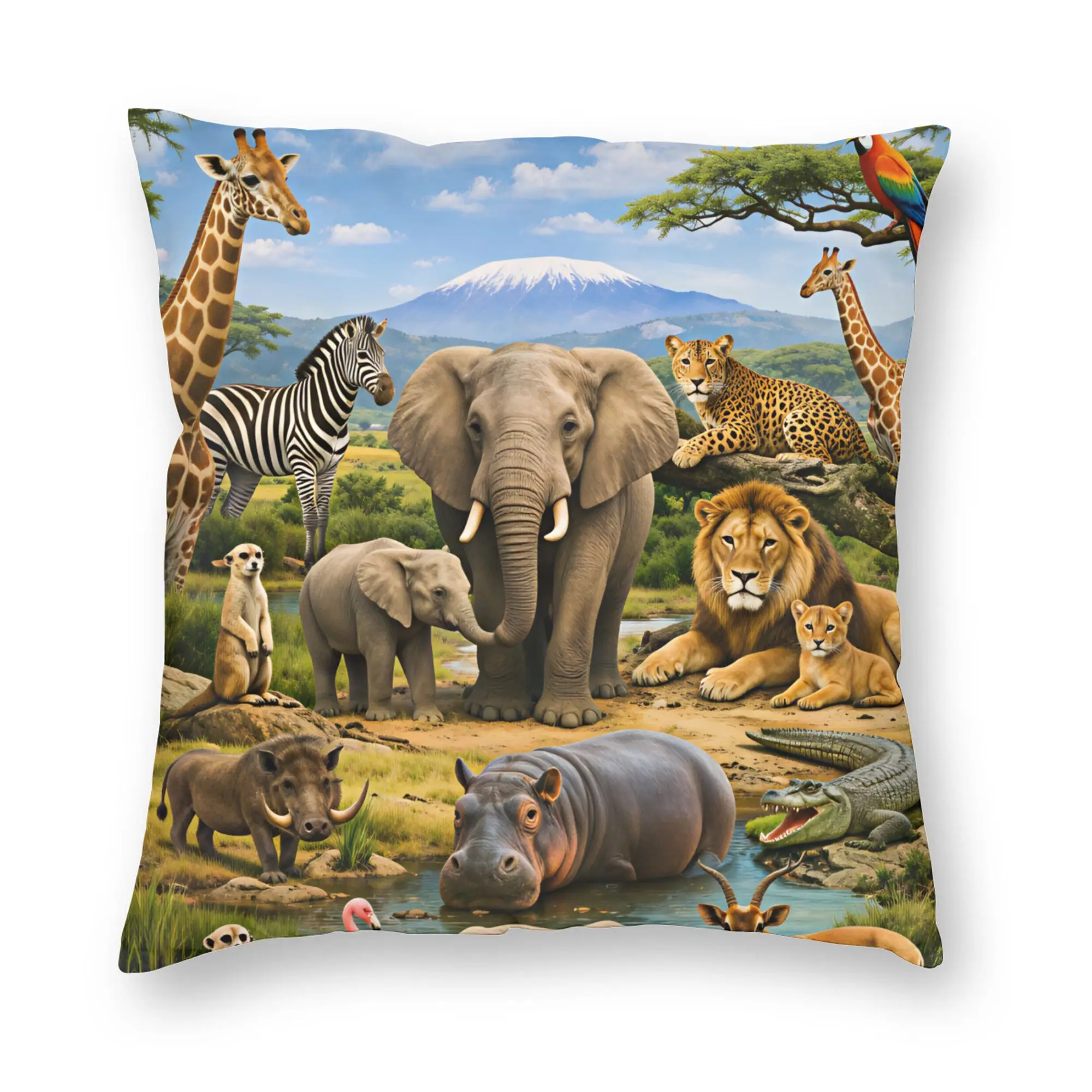 African Wildlife Elephants, Leopards & Giraffes Pillowcases  Vintage Pillow Case For Living Room Chair Comfy Pillow Cover
