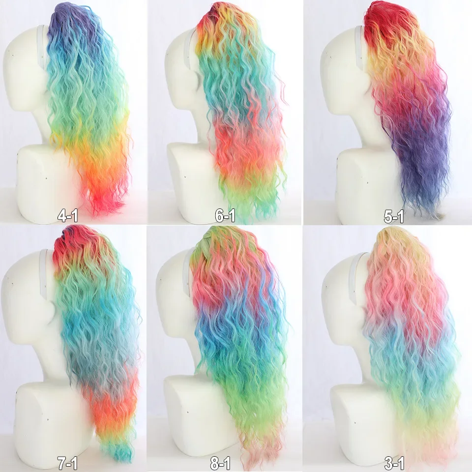 

Цветные радужные волосы для наращивания хвоста, 24 дюйма, натуральные мягкие синтетические термостойкие волокна, конский хвост, кусочки волос для женщин