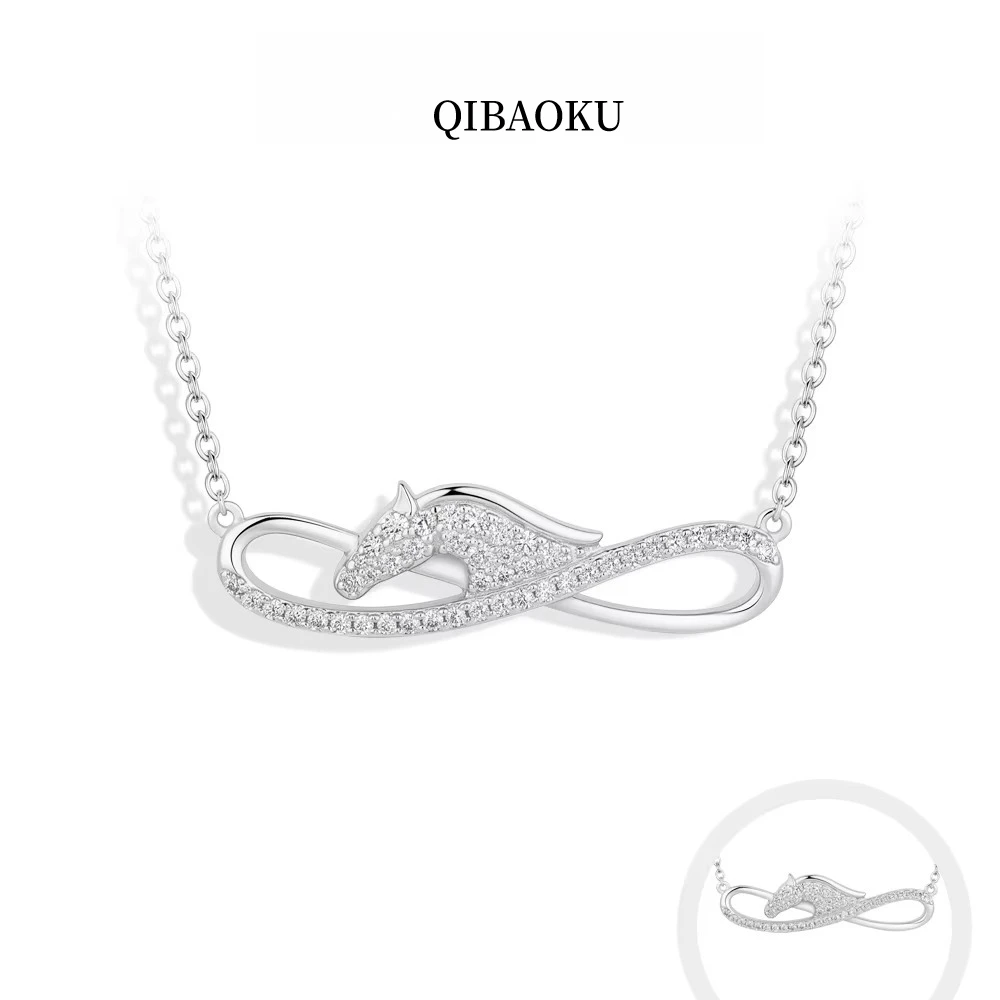 QIBAOKU D Color VVS1 Moissanite Horse Infinity Pendant Necklace S925 Silver Gold‑Plated Fine Jewelry Gifts For Women 2026