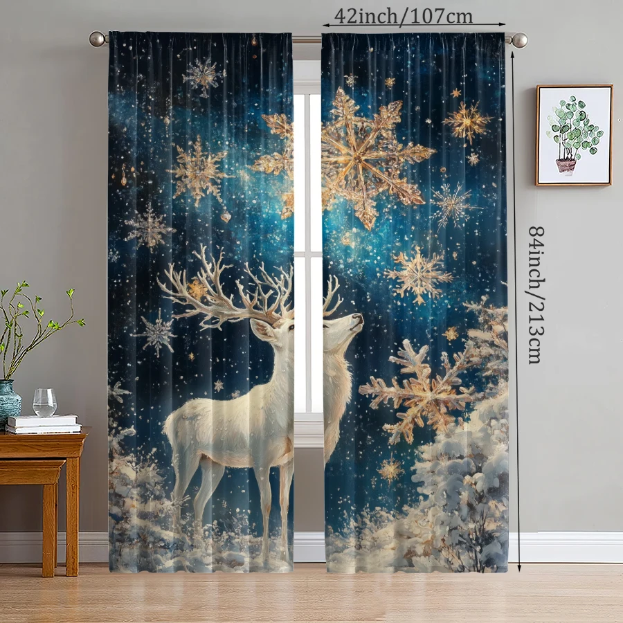 2 pieces - Christmas snowflake and elk print curtains, Christmas decorations, home decorations, room decorations