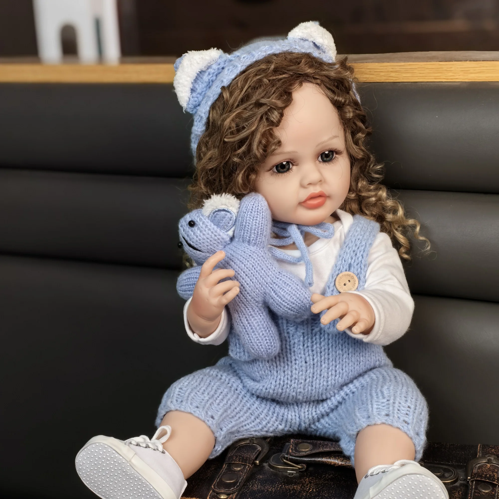 

ship from us Full Silicone Vinyl Reborn Baby Girl Doll 55 cm Newborn Baby Doll With Curls For Child Birthday XMAS Gifts