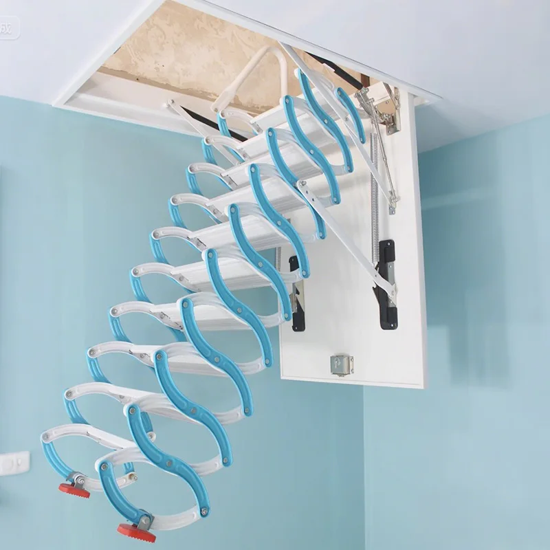 Modern Design 10ft Telescopic Folding Steel Attic Ladder Load Capacity 300kg