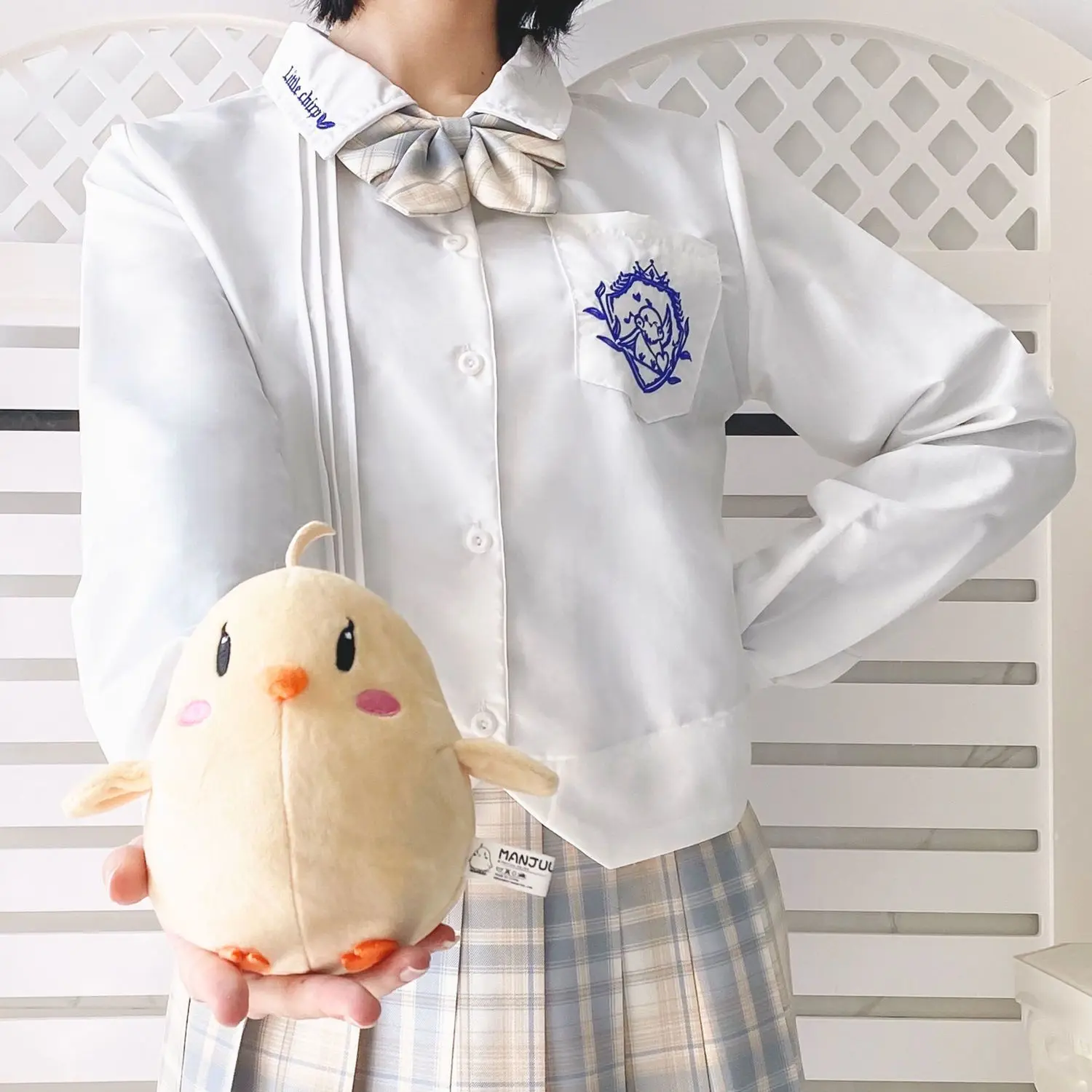 

Японская рубашка с вышивкой и длинными рукавами JK, короткая оригинальная милая тонкая весенне-летняя стильная униформа, базовая студенческая униформа