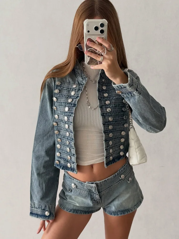 Tossy Retro Military Style White Short Jacket Luxury Design Multi-breasted Button Cropped Twill Coat Slim Fit Streetwear Coats
