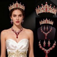 KMVEXO 3 Pcs/Set Royal Queen Tiaras and necklace earrings for Bridal Jewelry Sets Women Brides Wedding Crown Prom Accessories