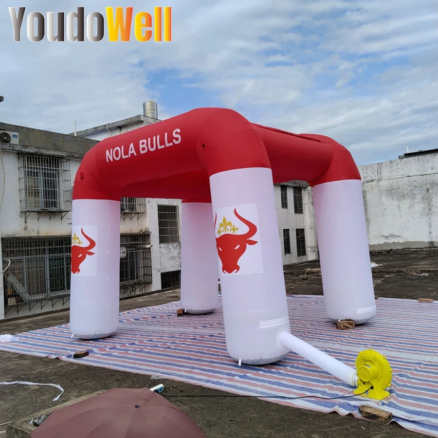 Barraca inflável promocional do arco para publicidade, vermelho e branco, evento exposição decoração festa, 3.5mW e 3mH