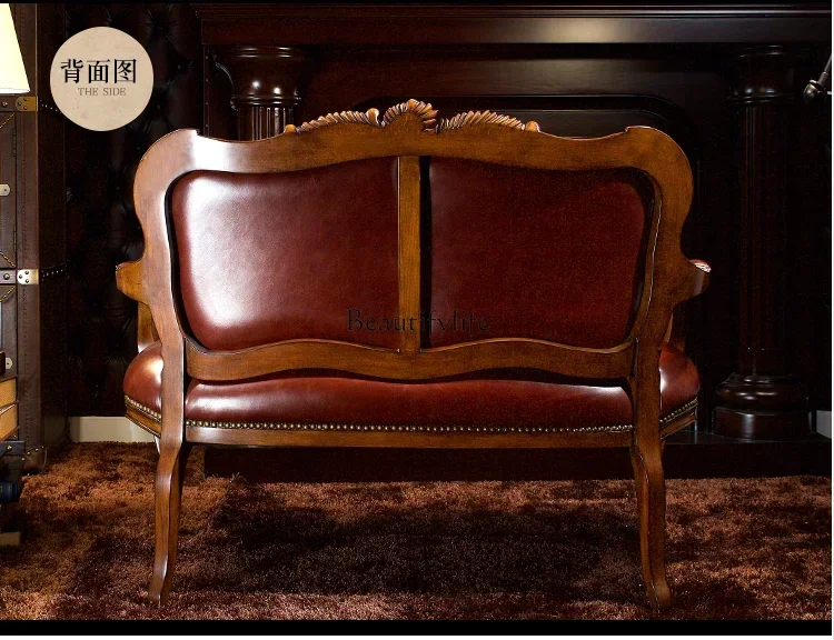 

LXAmerican solid wood retro old carved living room double sofa European light luxurySSS