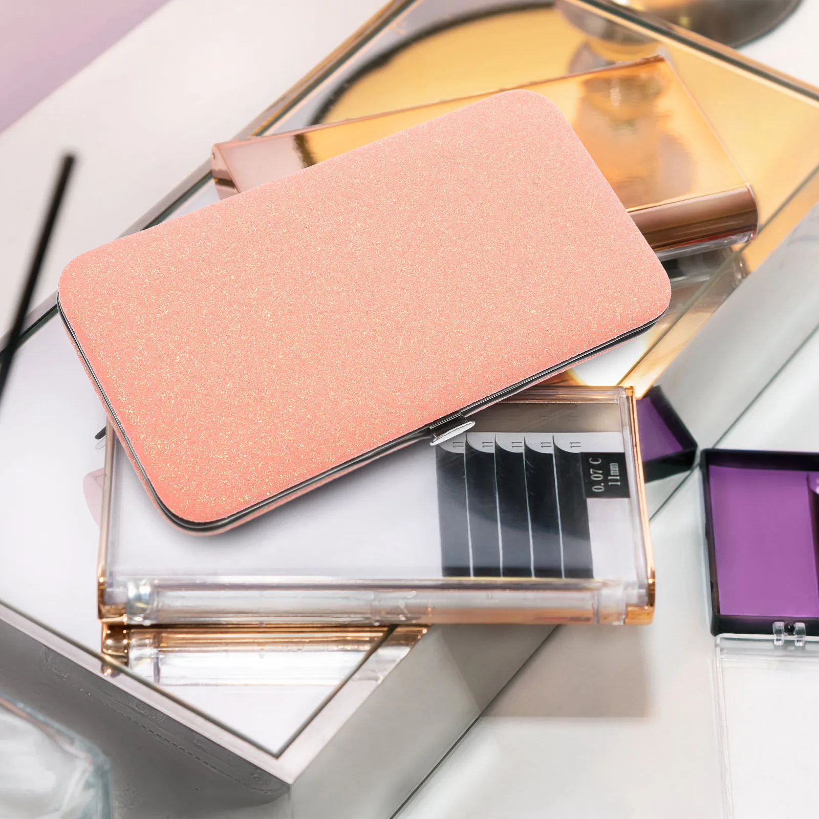 Scatola per pinzette per ciglia Custodia sottile magnetica portatile Elegante porta pinzette Organizzatore per strumenti per ciglia Custodia per strumenti per trucco