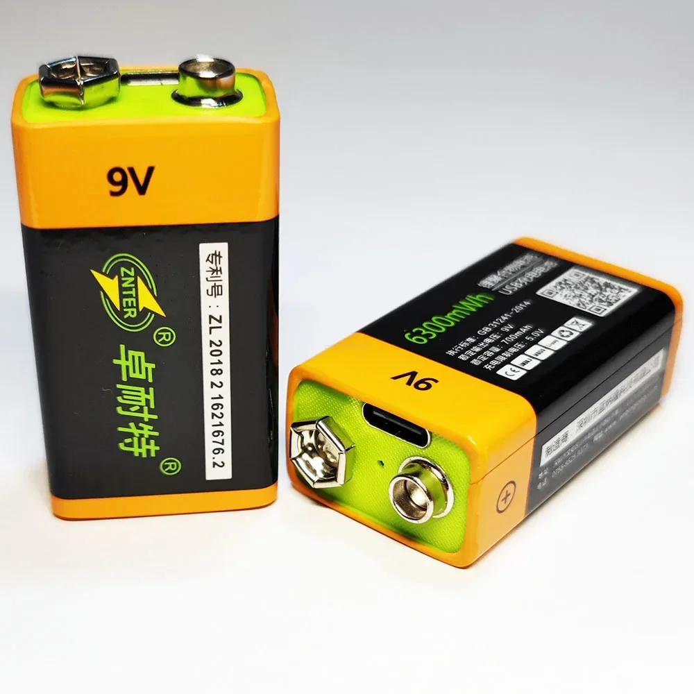 1pcs/lot ZNTER 9V rechargeable lithium battery 6300mWh 6F22 USB lithium polymer rechargeable battery