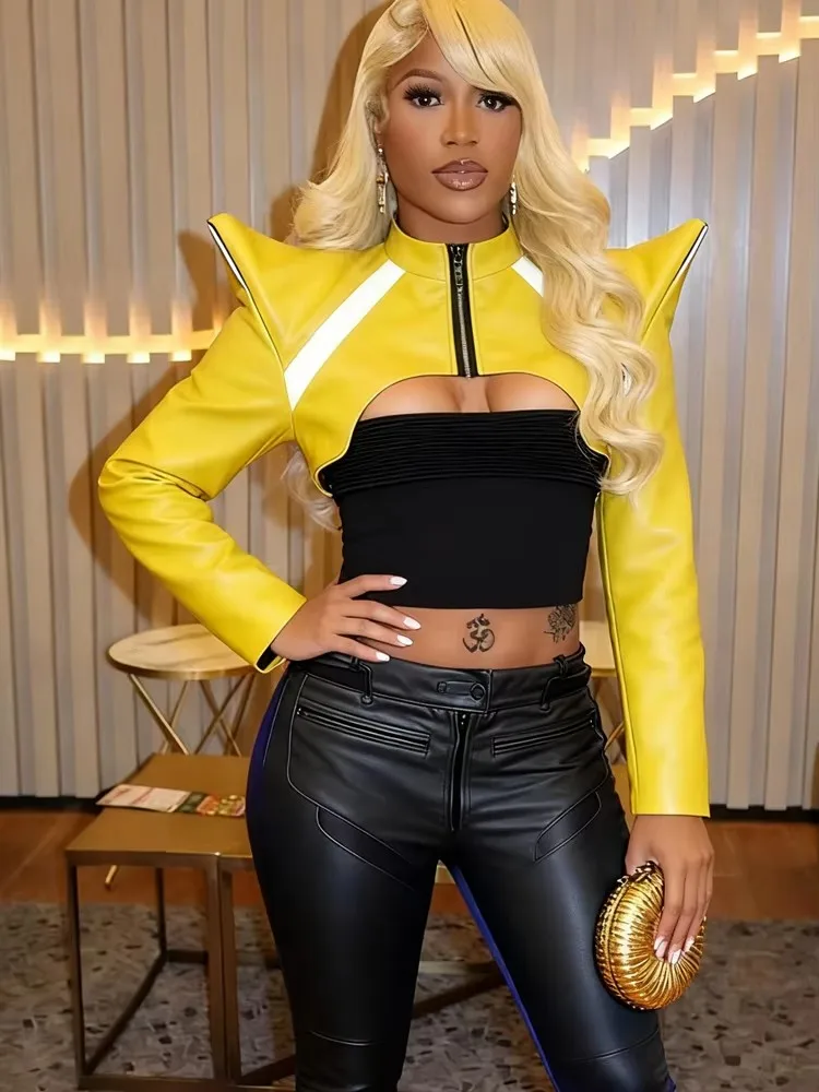 

Weird Puss Horn женская короткая куртка кожаная с длинным рукавом на молнии хипстерская уличная Y2K фестиваль дикая осенняя мода супер мини-пальто