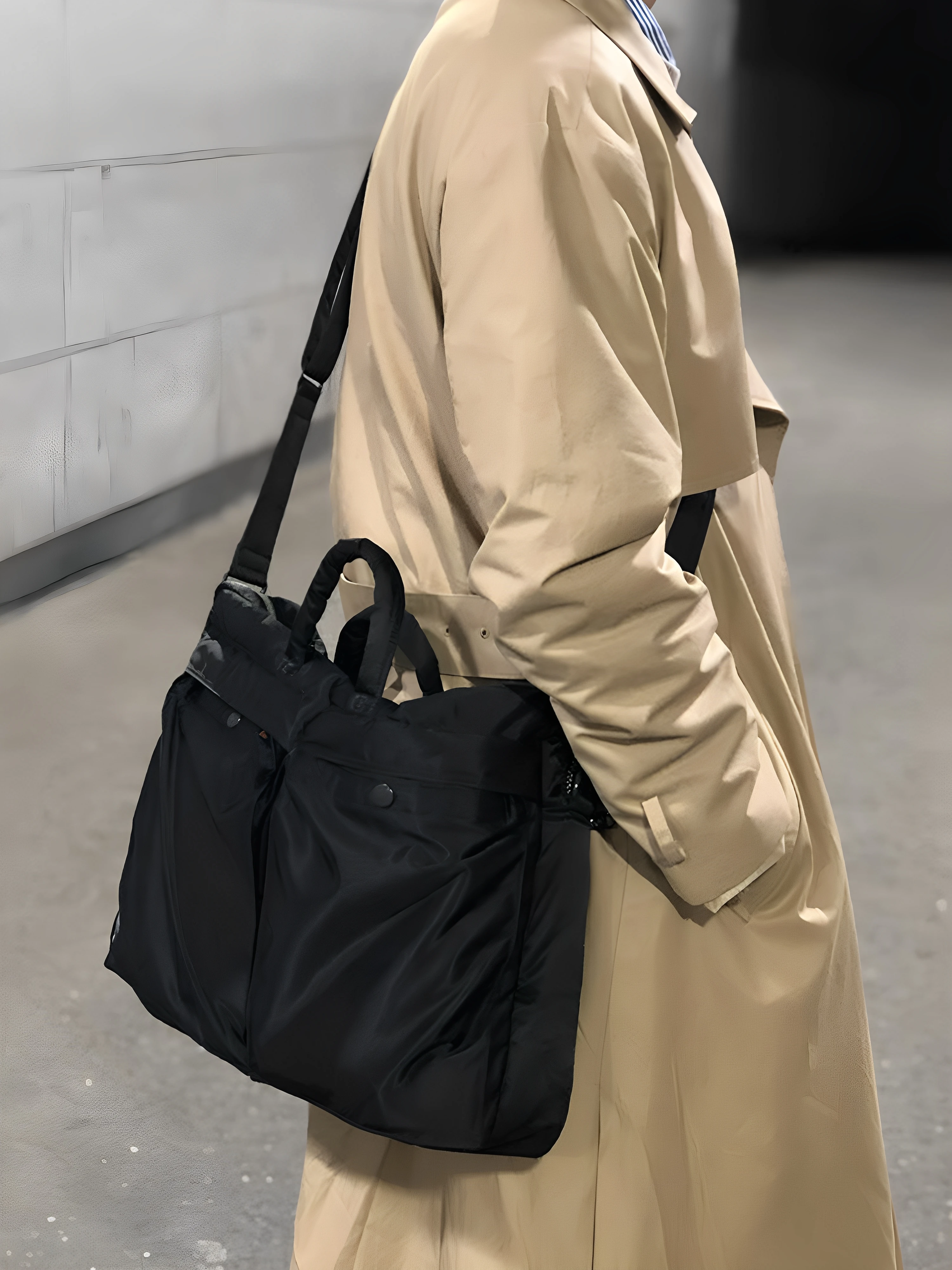 Trendy Korean Nylon Computer Bag Crossbody Shoulder Work Commuting Briefcase Handbag for Men Soft Square Shape Large Size