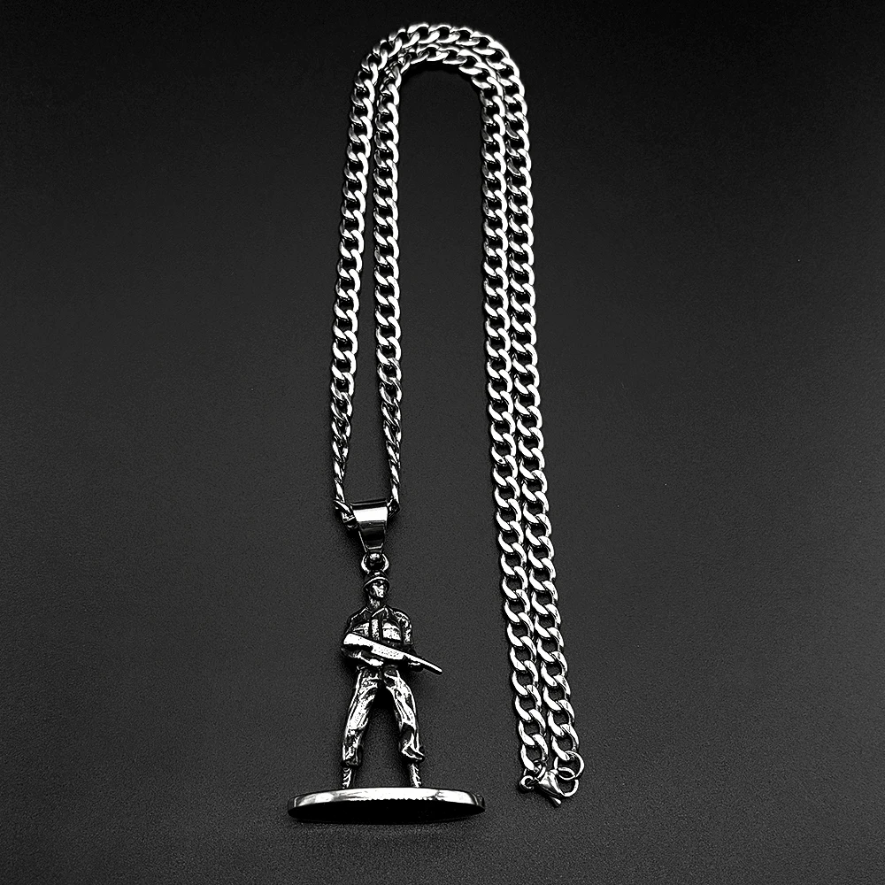 Klassische Armee-Soldaten-Anhänger-Halskette mit Gewehr für Damen und Herren, 316L Edelstahl, Militär-Biker-Kette, Schmuckgeschenk – Detail 8