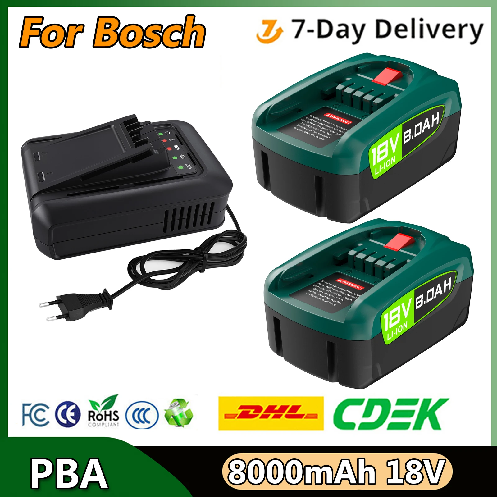 Turpow 8000mAh für Bosch PBA 18V Professional, kompatibel für Haus & Garten PSB PSR Elektrowerkzeuge, Ersatzakku mit Ladegerät.