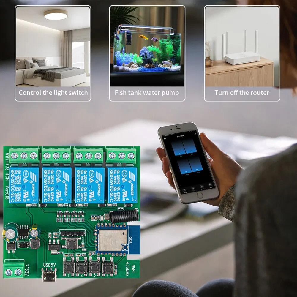 4CH Tuya Smart Switch 220V WIFI modul Remote Control USB 5V 12V 24V 85-250V RF Receiver 10A Smart Relay termasuk Free Shell