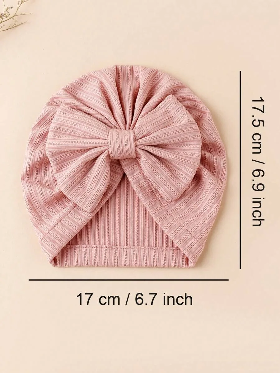 3pcs/set Baby Strips Bow Bonnet Solid Color Breathable Soft Turban For Infant Girls Large Bow Beanie For Photograph Headdress