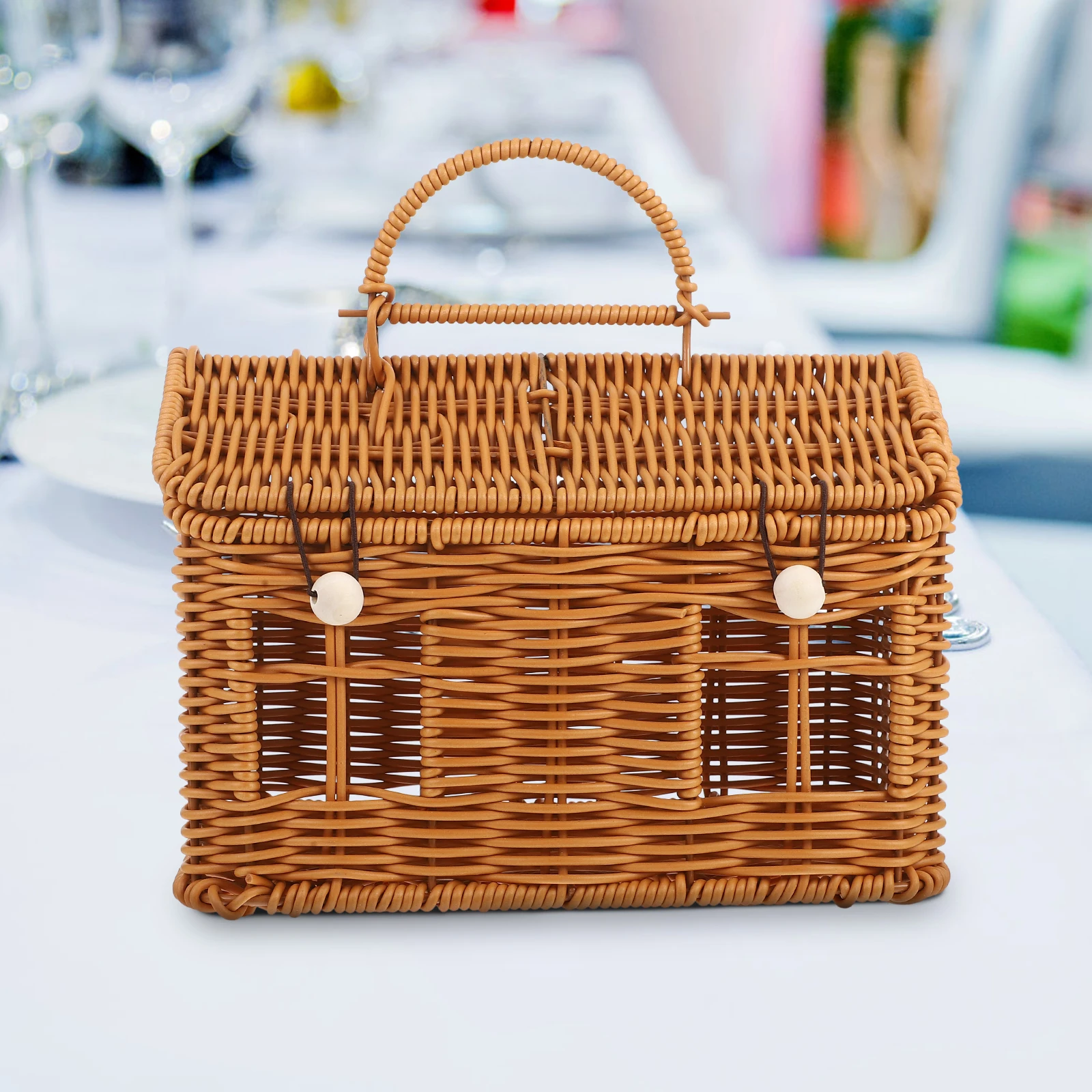 

Wedding Gift House Shape Shoulder Bag Wicker Basket Small House Light Brown Bridesmaid Creative Design Versatile Use