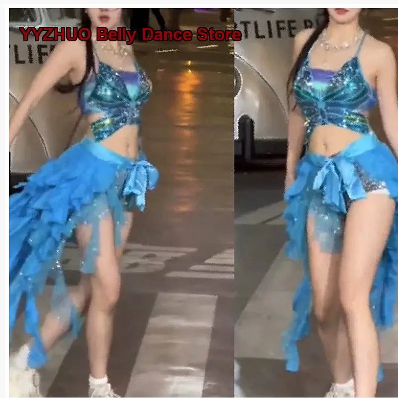 Women's Sexy Sequin Fringe Bra Top Jazz Performance Dance Costume Set