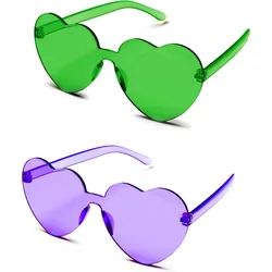 2 Pcs Mardi Gras Heart Shaped Sunglasses for Women - Trendy Rimless Glasses for Women & Men Party Outfit Accessories