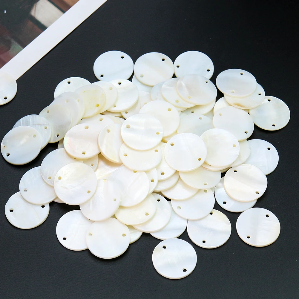 5PCS 25mm Round Natural White Mother Pearl Shell Charms Coin Pendant Button DIY Necklace Earring Making Jewelry Findings 2 Holes