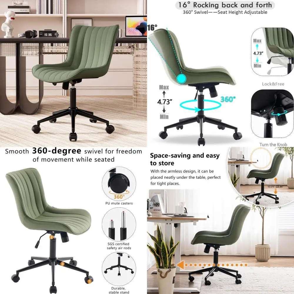 

Compact Comfortable Upholstered Office Chair with Adjustable Back and Wheels for Modern Home Vanity Use