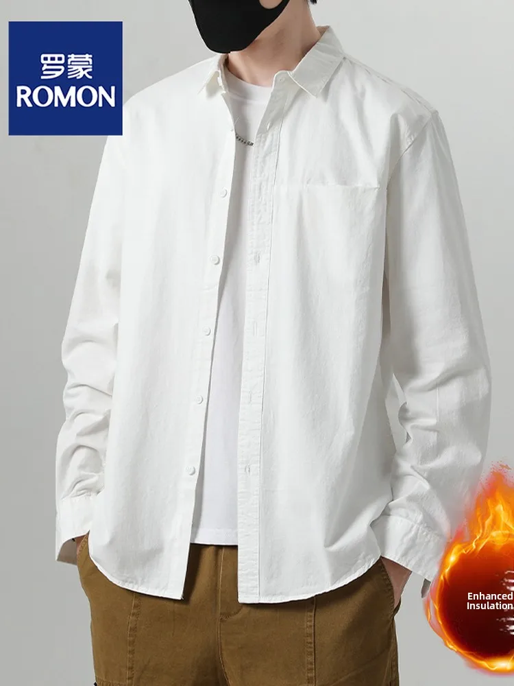 

Lormen Men's Long Sve Cotton irt Fce Lined Thiened Casual White Waed Outerwear Spring Autumn Stand Fit Button up