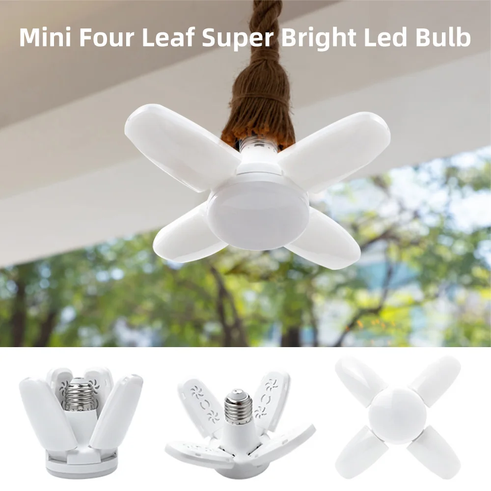 Foldable E27 LED Bulb Foldable Fan Blade Lamp Living Room Ceiling Light AC85-265V Industrial Lighting Garage White Light