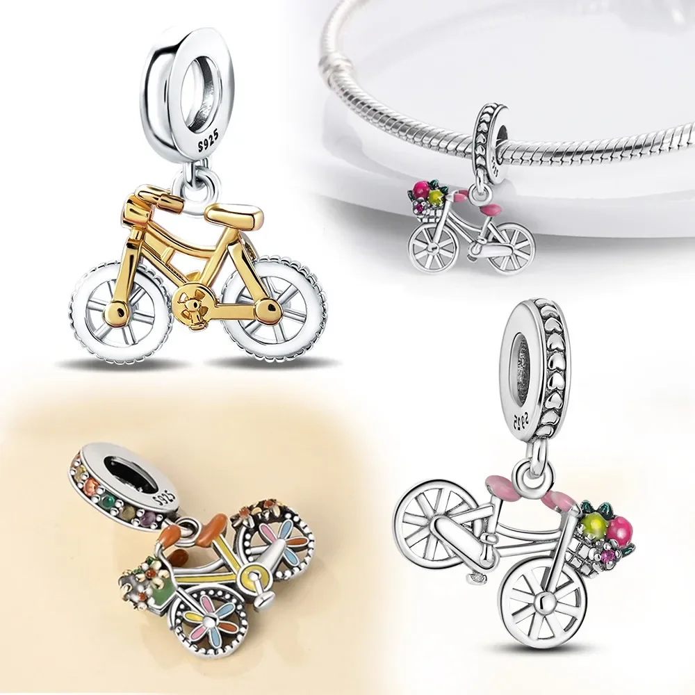 

Silver 925 Romantic Bicycle Lover Flowers Charms Beads Fit Original Pandora Charms Bracelet DIY for Women Jewelry Gift