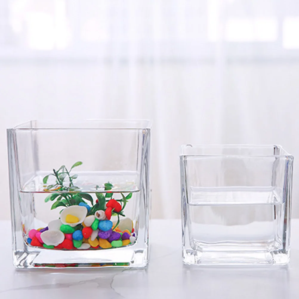 

4Pcs Delicate Square Transparent Hydroponic Containers Green Radish Plant Glass Flower Arrangement Containers Desktop Decoration