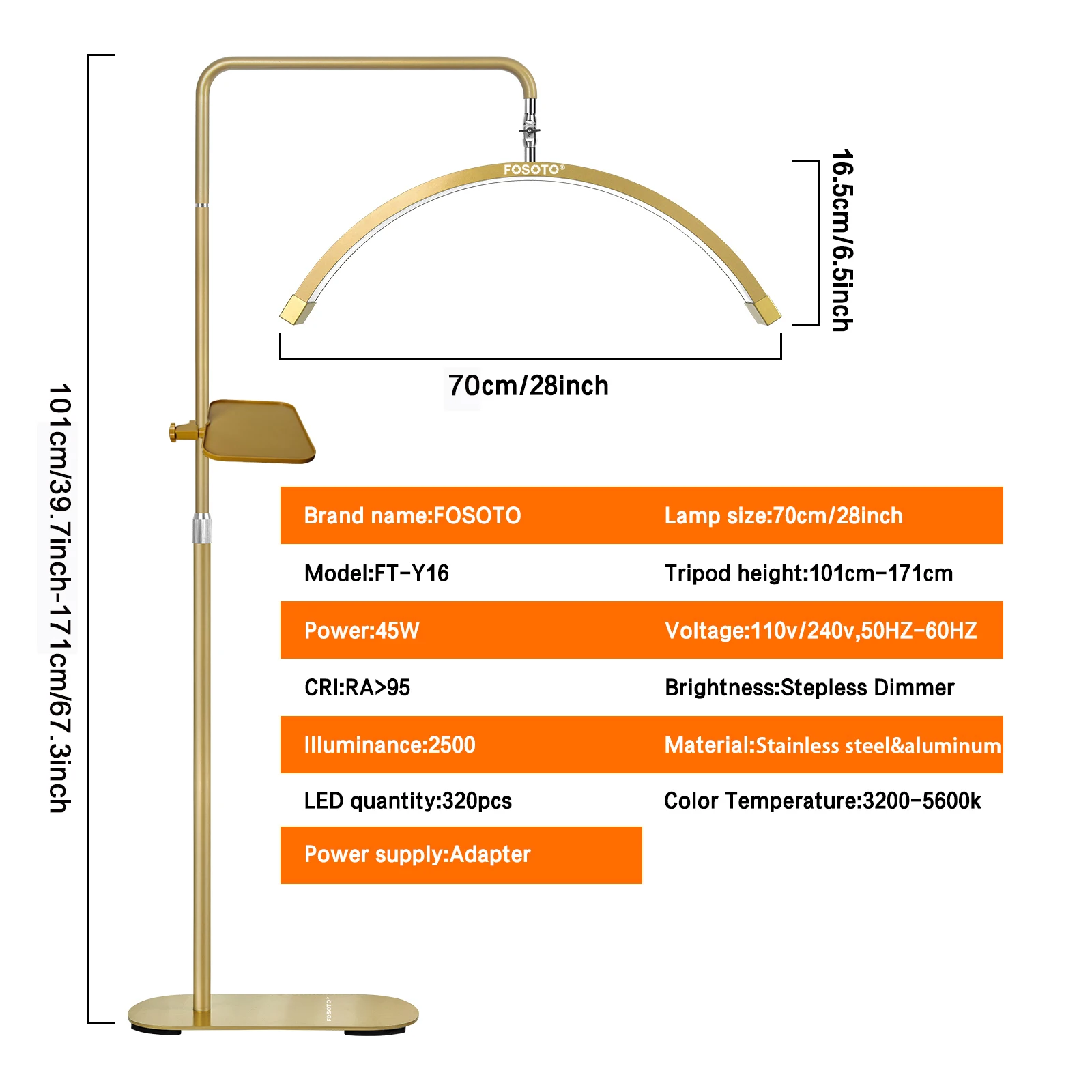 Fosoto Multi-directional Half-Moon LED Lash Ring Light For Professional Eyelash Tattoo Makeup Salon Photography Live Stream