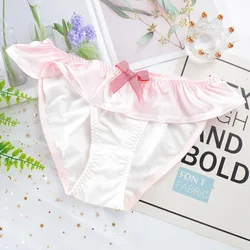 Japanese Style Sexy Lace Women Cute Lovely Cosplay Academy Lolita Milk Silk Panties Low Waist Bow Elasticity Underwear Breifs
