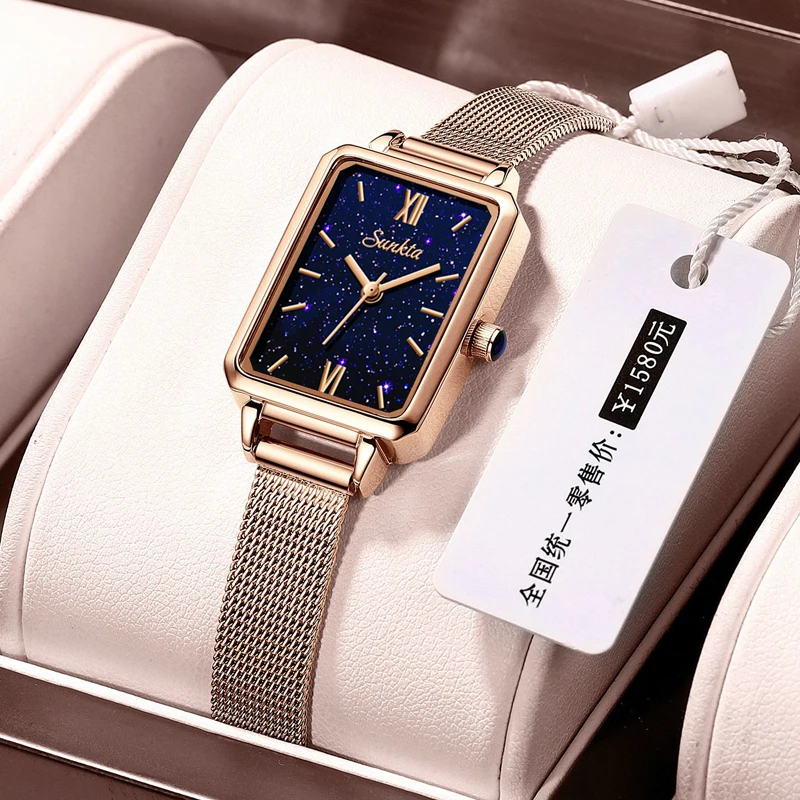 SUNKTA Watch Women Watches top brand luxury fashion rectangular small green watch ladies ultra-thin waterproof Quartz Wristwatch