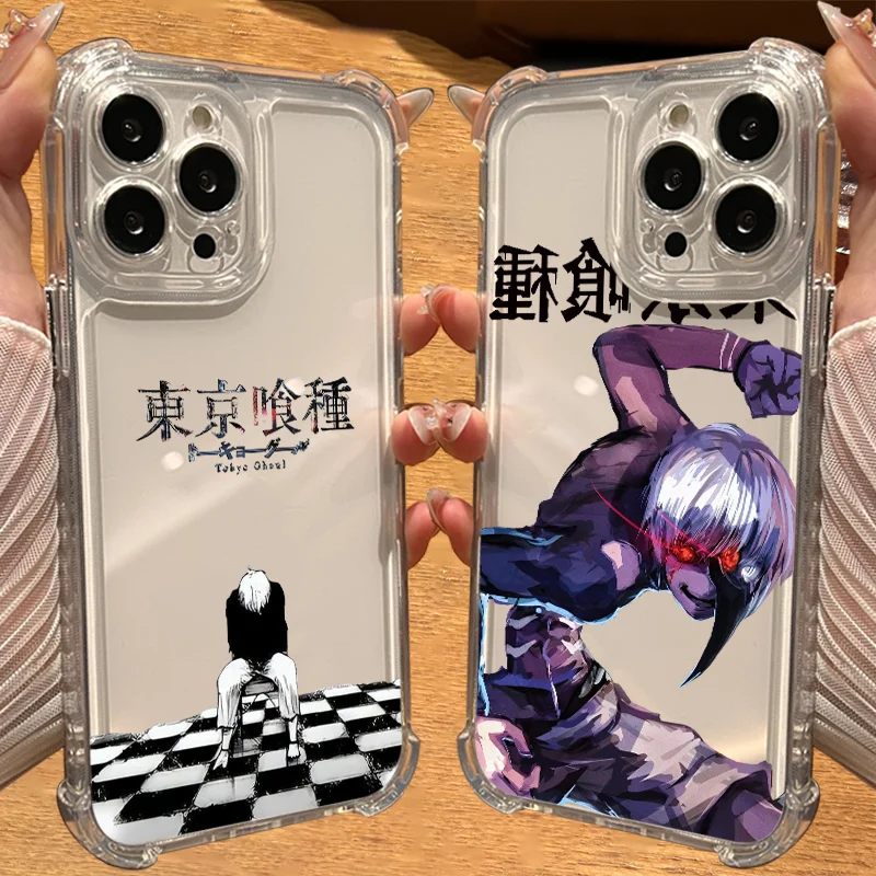 

Tokyo Ghoul Anime For iPhone 16E 16 15 14 13 12 11 mini Pro Max Plus Four Corners Anti-Fall Transparent Phone Case