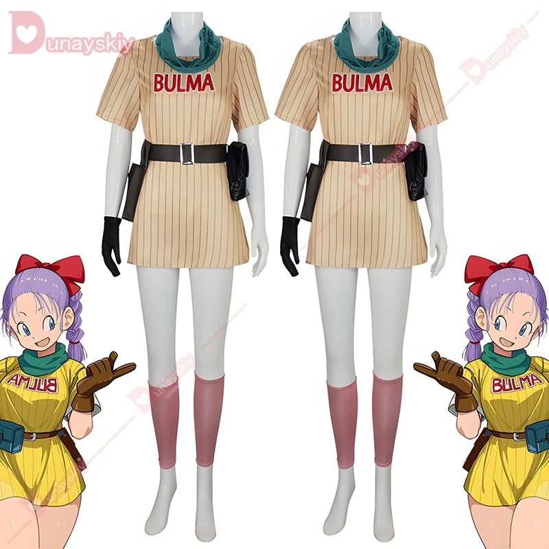 Costumes Cosplay Bulma pour femmes, perruque jaune, robe Anime Py Play, robe rose, tenue de fête d'Halloween et de carnaval