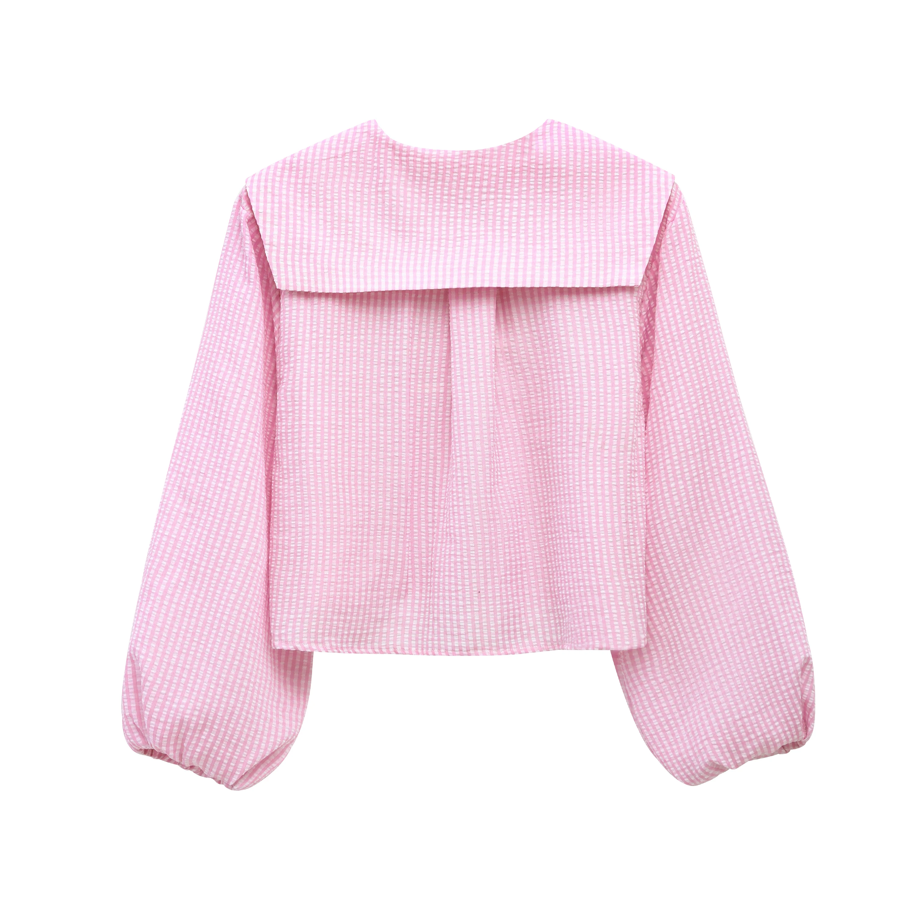 Plaid Shirts for Womens Peter Pan Collar Tops Long Sleeve Single Breasted Blouse Cute Sweet Girls Loose Shirts 4661038