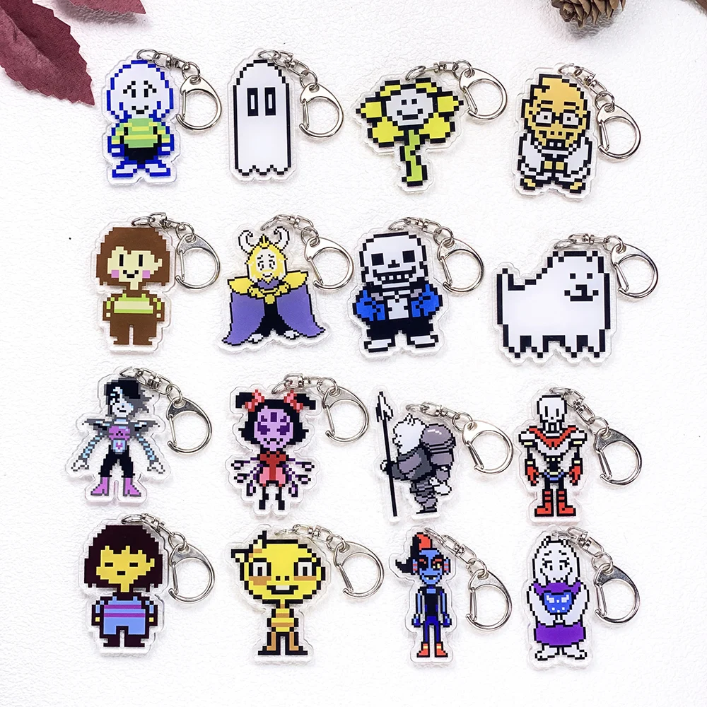 1/16 Stück Spielfiguren Undertale Auto-Schlüsselanhänger Zubehör Acryl Niedliche Anhänger für Taschen Lustiger Schlüsselhalter Rucksack-Dekoration – Detail 2
