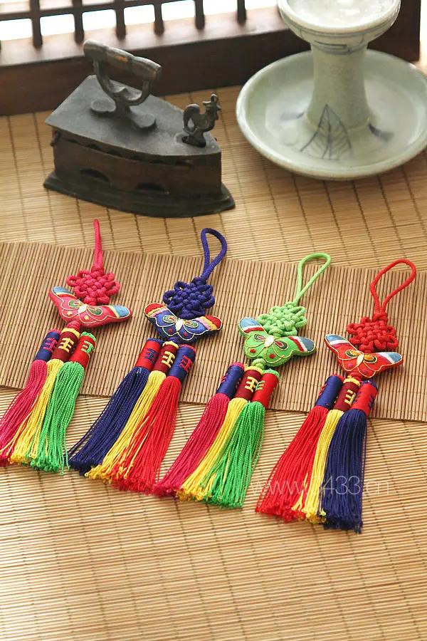 Korea Imported Hanbok Embroidery Butterfly Color Striped Ears Children's Pendant Skirt Decoration Pendant