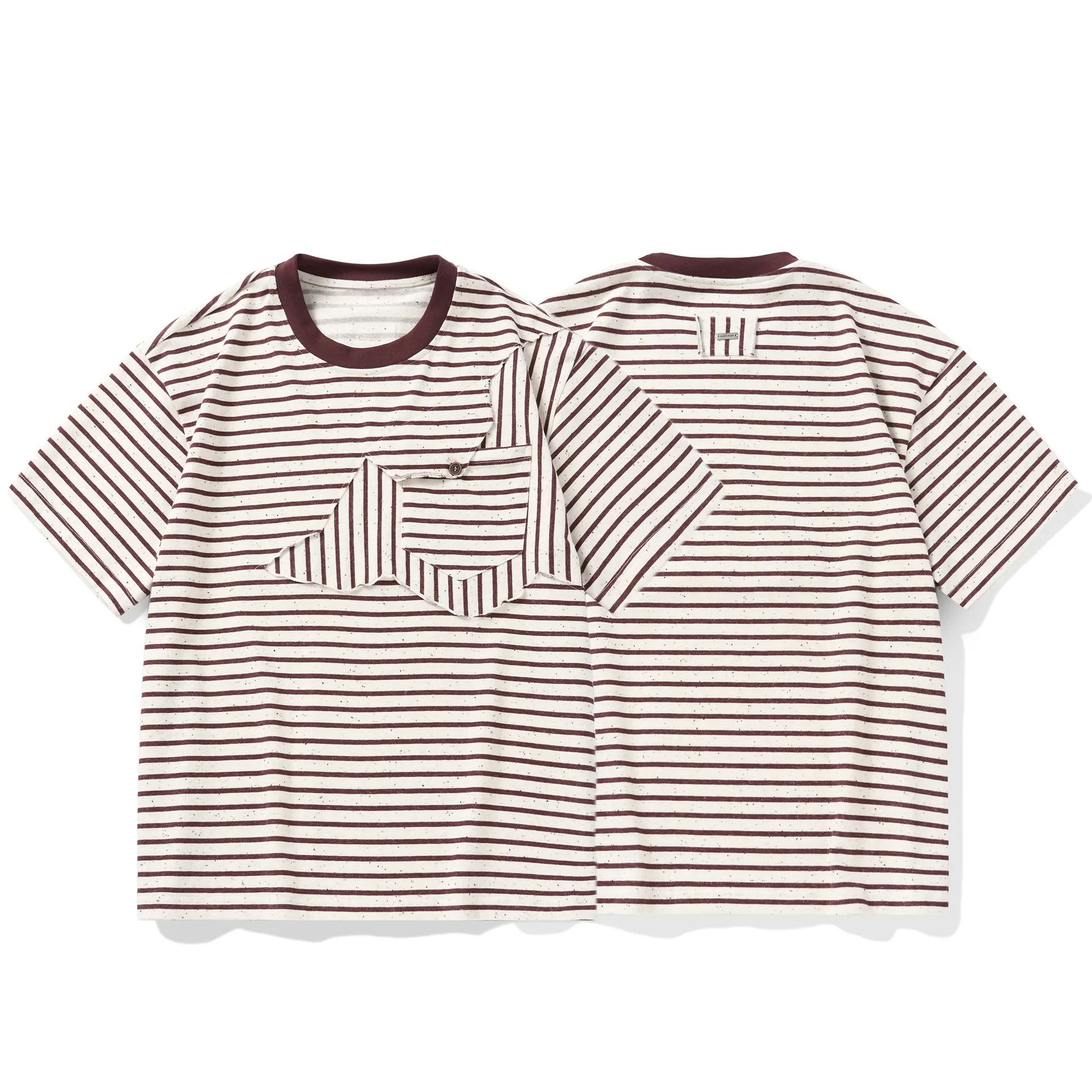 Summer American Retro Split Stitch Striped Short Sleeved T-shirt Loose Half Sleeved T-shirt Trendy