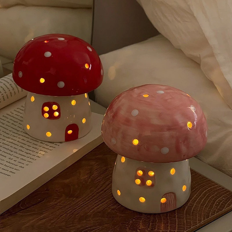 

Creative Mushroom Small Night Lamp Children and Girls Send Girlfriend Birthday Gift Bedside Lamp Decoration Ceramic Cute Cartoon