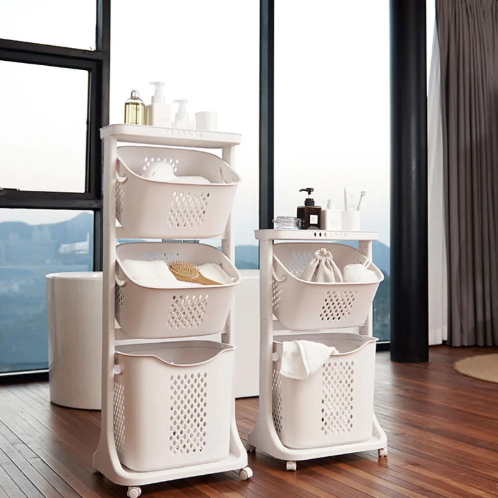 Dirty Clothes Basket With Wheel Household Multifunctional Bathroom Shelves Storage Rack Large Mobile Storage Rack Laundry Basket