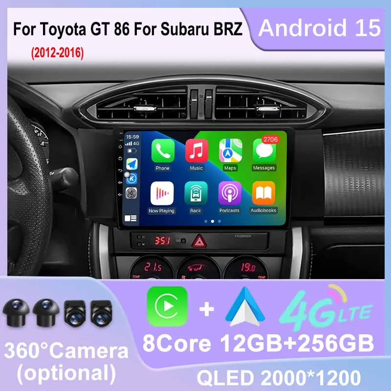 

Wireless Carplay Android 15 For Toyota GT 86 For Subaru BRZ 2012 - 2016 LHD Multimedia GPS Car Radio Stereo QLED BT 4G WIFI DSP