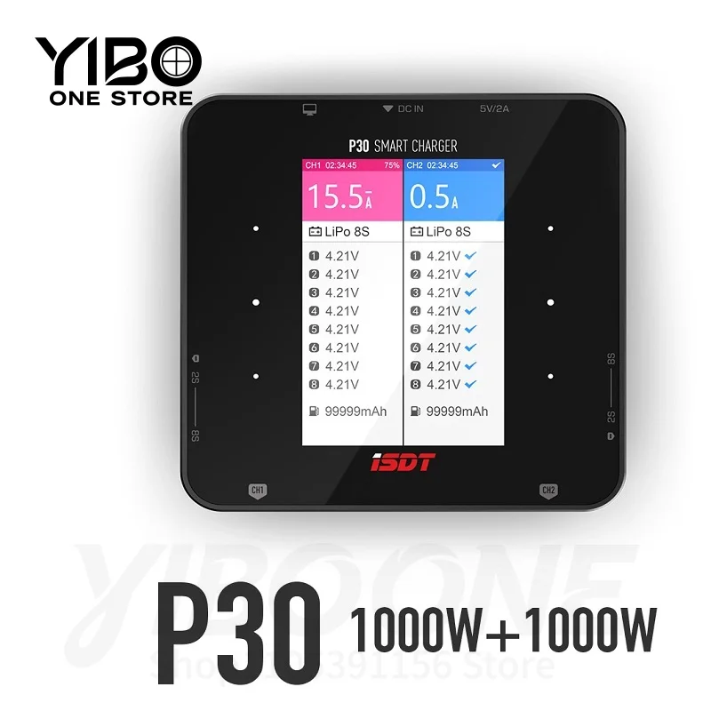 P30 Dual Channel Balance Charger 1000W 30A Max, for 2-8S Lipo LiFe Battery, RC Car Airplane Racing Drone Helicopter