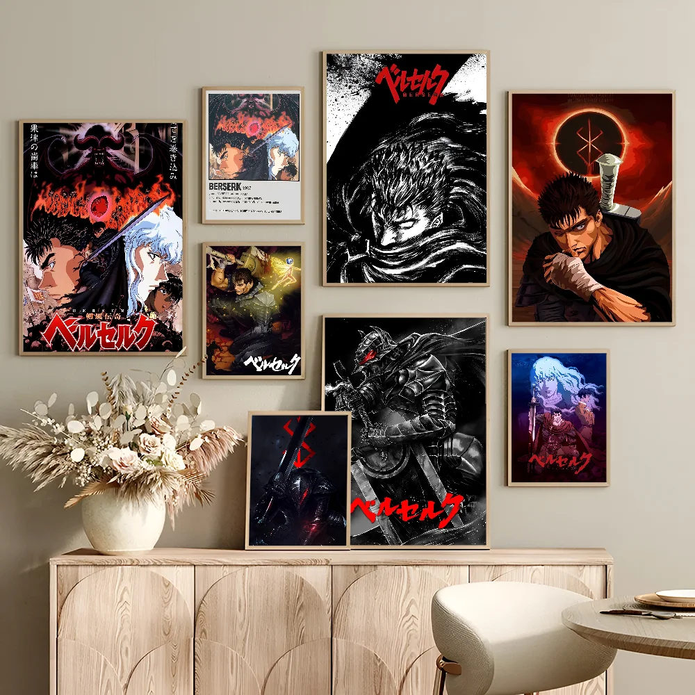 Retro Anime Berserk Manga Anime Posters Sticky Fancy Wall Sticker For Living Room Bar Decoration Room Wall Decor