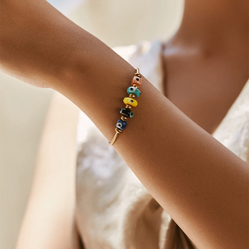 PRISCA | Evil Eye Gold Bracelet for Women and Girl Stainless Steel Beads Jewelry Lovely 2024